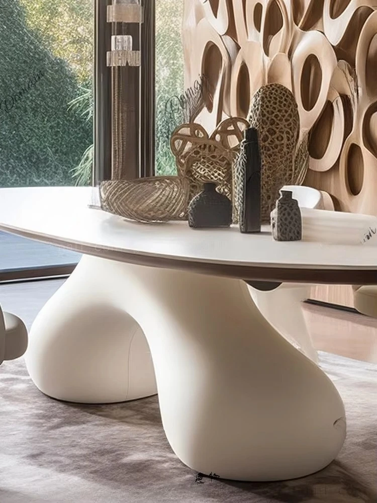 Medieval dining table, solid wood cream wind long dining table, rock slab ten people long table design sense creativity