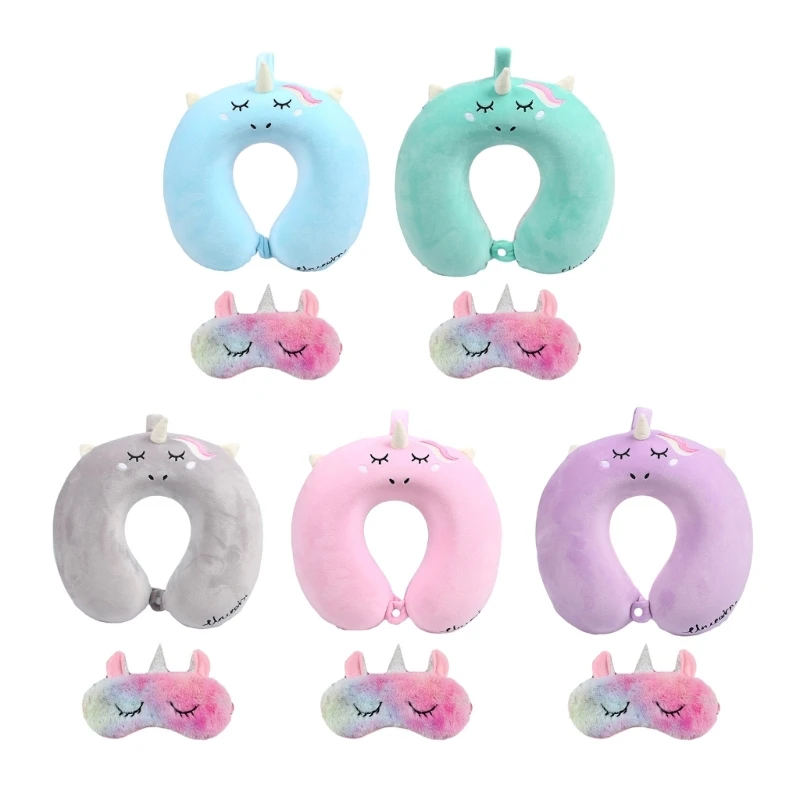 Memory  Animal Travel Pillow Comfortable Neck Pillow with Unicorns Eye Mask for Traveling Business Car Train Bus