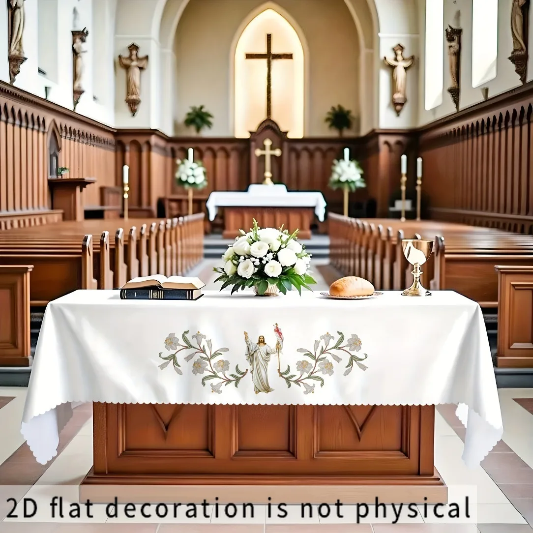 Religious Jesus Floral Rectangle Tablecloth for Table Decor Reusable Kitchen Dining Tablecloth Religious Altar Decorations