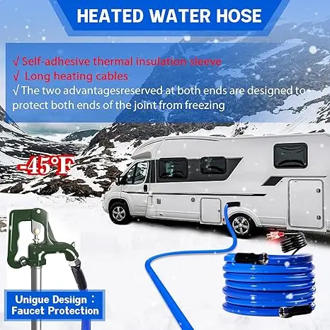 15FT Heated Water Hose for RV,-45 ℉ Antifreeze Heated Drinking Garden Water Hose，Electrically Heated Garden Hoses, Rv Accessorie