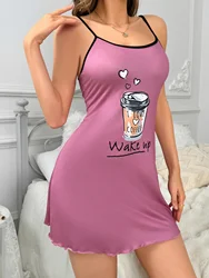 Women's new style halter pajamas Home wear casual pajamas casual skirt cute nightdress coffee pattern