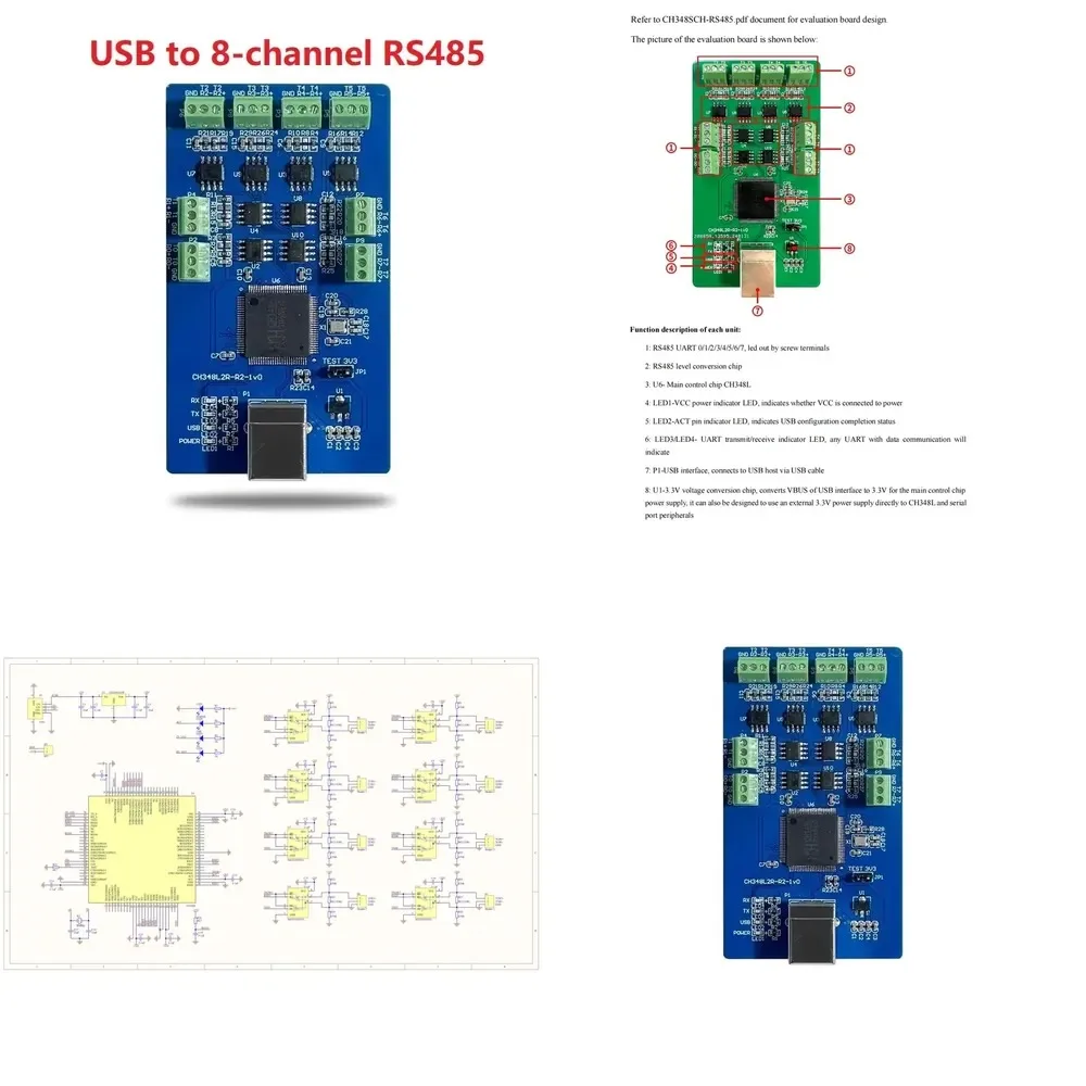 USB to 8-Channel RS485 UART Adapter Board with High-Speed CH348L Controller Chip