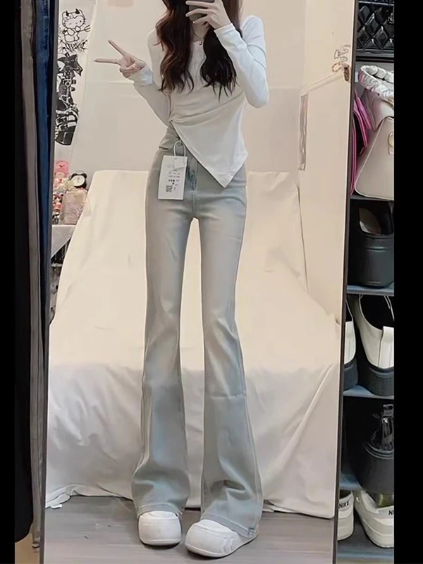 

Джинсы женские с высокой талией, слегка расклешенные, из денима, осенне-зимние, новые, повседневные, удобные, не облегающие, модель «Копытце»