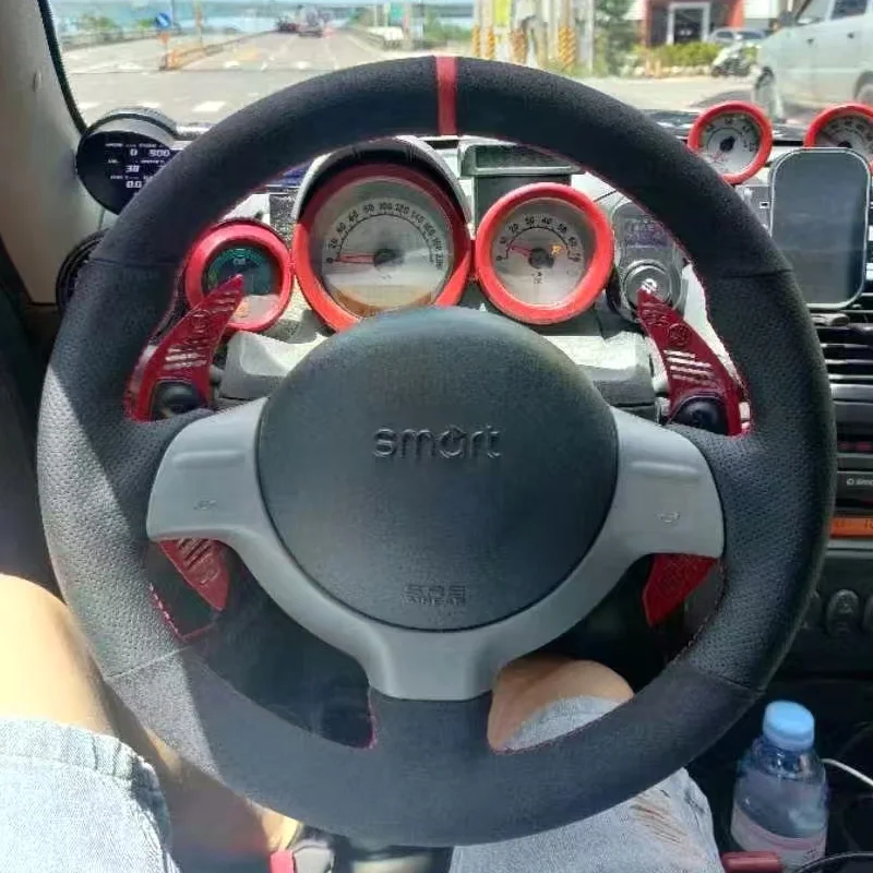 Coprivolante per auto antiscivolo cucito a mano per Smart 2005 2006 2007 Interni auto in pelle scamosciata e pelle personalizzati