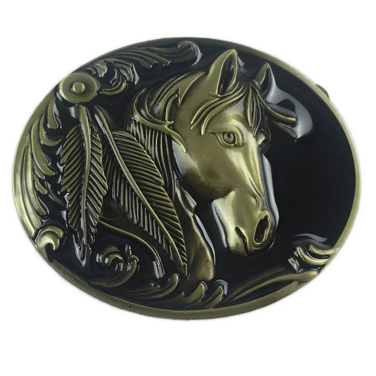 

Retro Casual Oval Bronze Horse Head Western Cowboy Belt Buckle for Men