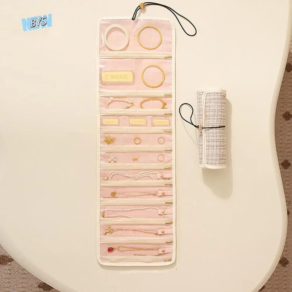 

Foldable Travel Jewelry Storage Box Multi-layer Zipper Closure Jewelry Case Organizer Roll Style Foldable Jewelry Bag