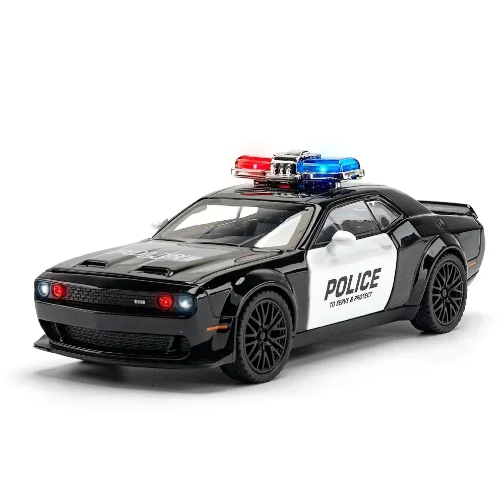 Dodge Hellcat-modelos de coches de policía, juguetes de aleación fundidos a presión, escamas de simulación, modelo extraíble con luz de sonido, juguetes para niños, 1/32