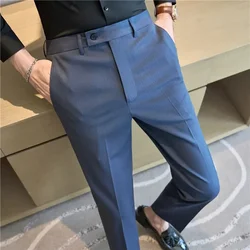 British Style Pinstripe Slim Fit Suit Pant Men Business Casual Simple Dress Pants High Quality Social Wedding Party Trousers
