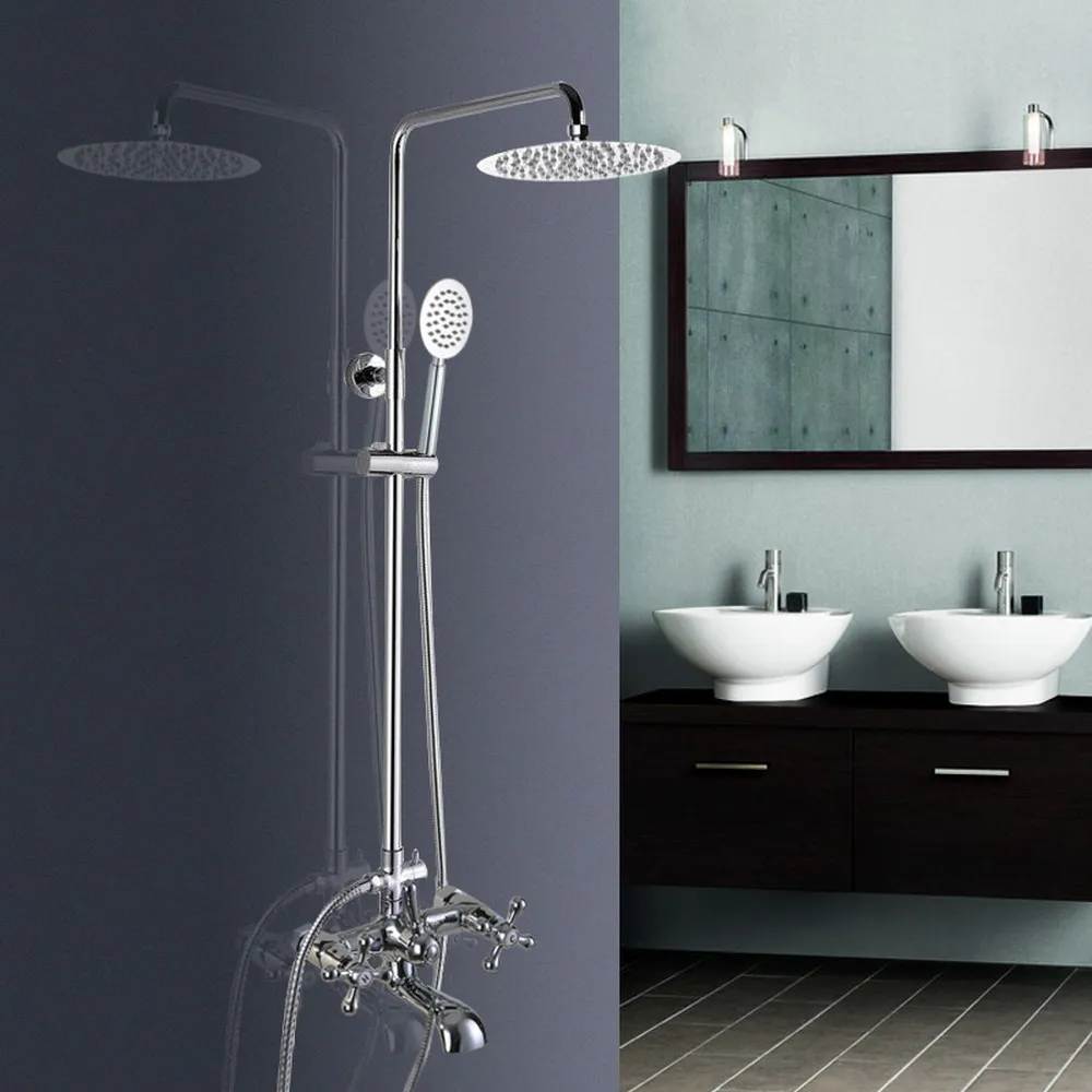 

Chrome Bathroom 8" Rainfall Shower Faucet Set Dual Handle Bath Shower Mixer Taps Wall Mounted with Handshower zcy328