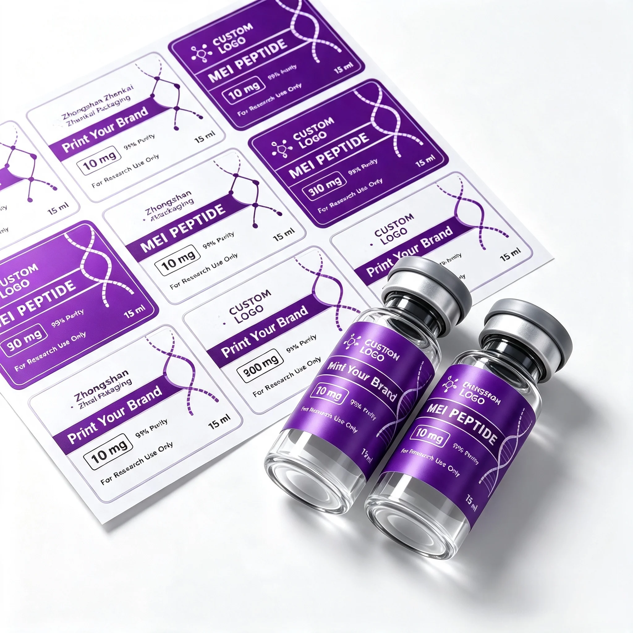 Custom Waterproof Vinyl Labels & Paper Boxes for 3ml 5ml 10ml Vials