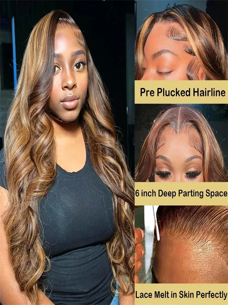 Highlight 13x6 Long Lace Front Wig Body Wave Neddie Preplucked 100% brazilian Human Hair Lace Frontal Wigs on Sale Clearance