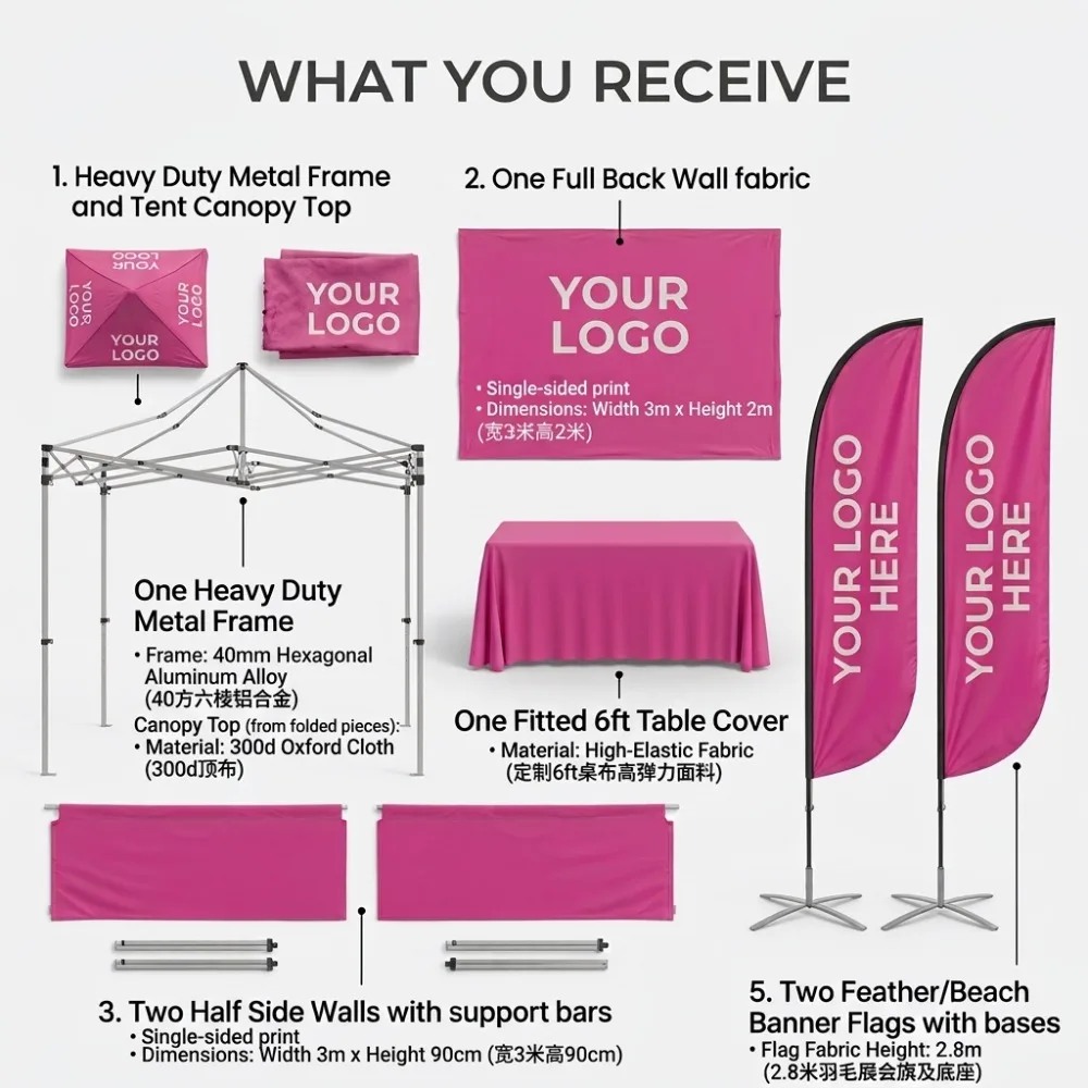 Custom Canopy Tent Full Set(Frame+Roof) Pop Up Trade Show Booth Event Gazebo with Logo Free Design Outdoor Marquee 10x10FT