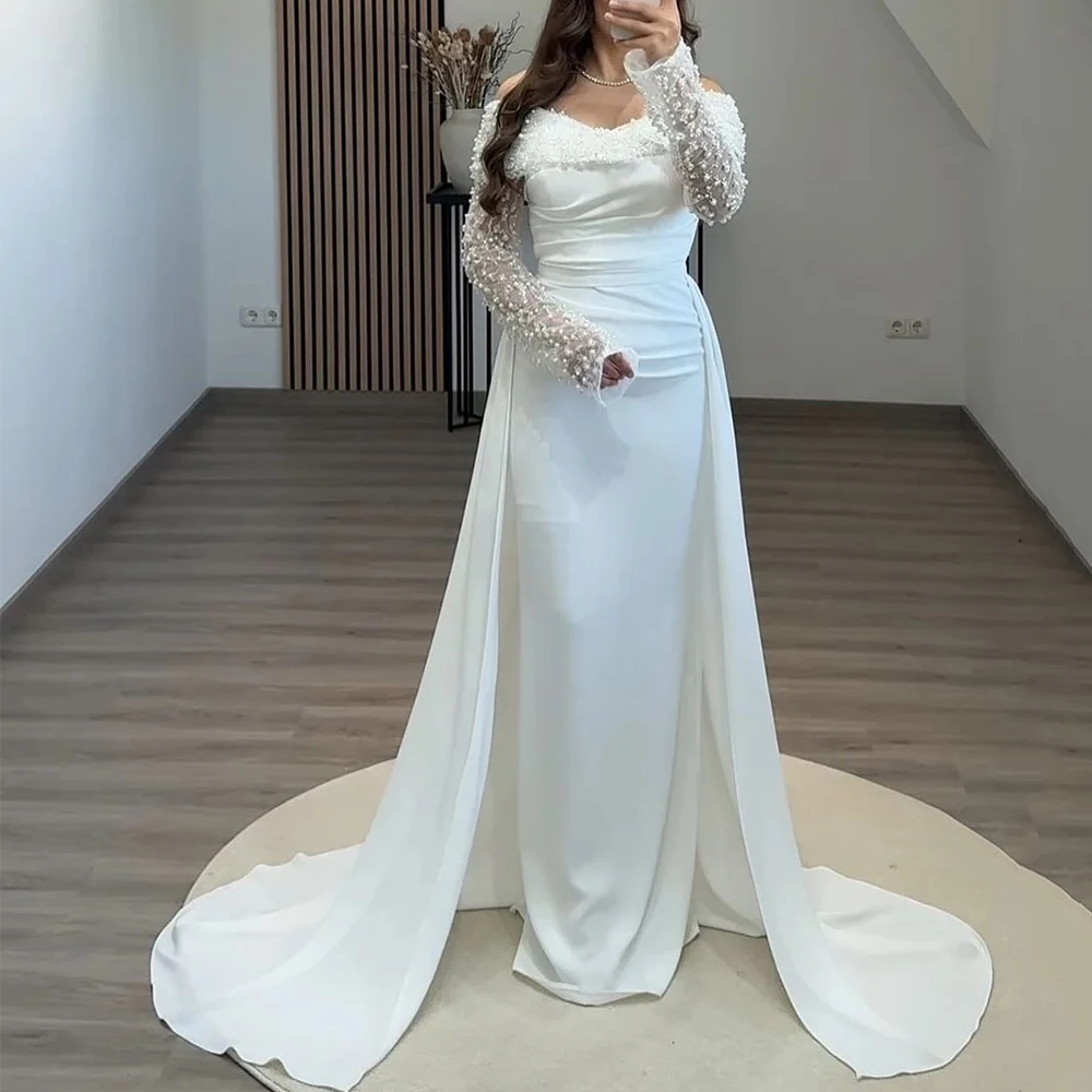 

Princess Off the Shoulder Evening Dress V-Neck with Beading Lace Long Sleeve Mermaid Customized Women سيرين هيل فساتين سهره