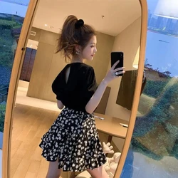 Silk Short Satin Floral Skirts for Woman Mini Cute Kawaii Harajuku Women's Skirt Premium Streetwear Cheap Stylish Casual Clothes