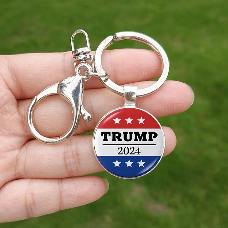 Key Chain Trump Flag 2024 Make America Great Again Glass Pattern Handmade Lobster Clasp Pendant Key Ring for Supporter Gift