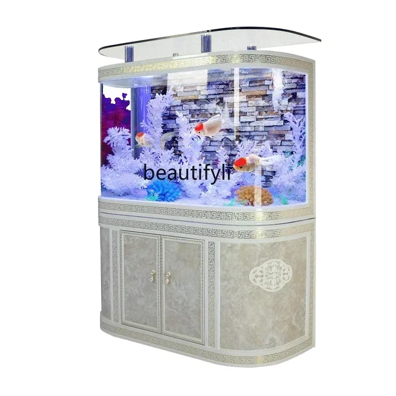 Living room large floor-to-ceiling luxury against the wall ecological water-free bottom filter European goldfish tank H