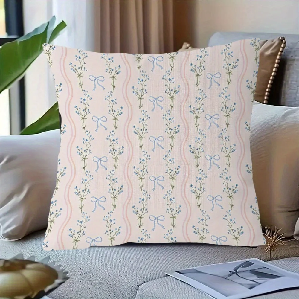 1pc Bowknot Pillow Cover, Adds Festive Vibe to Living Room Bedroom, Soft Durable Ideal for Home Decor, Without Pillow Insert