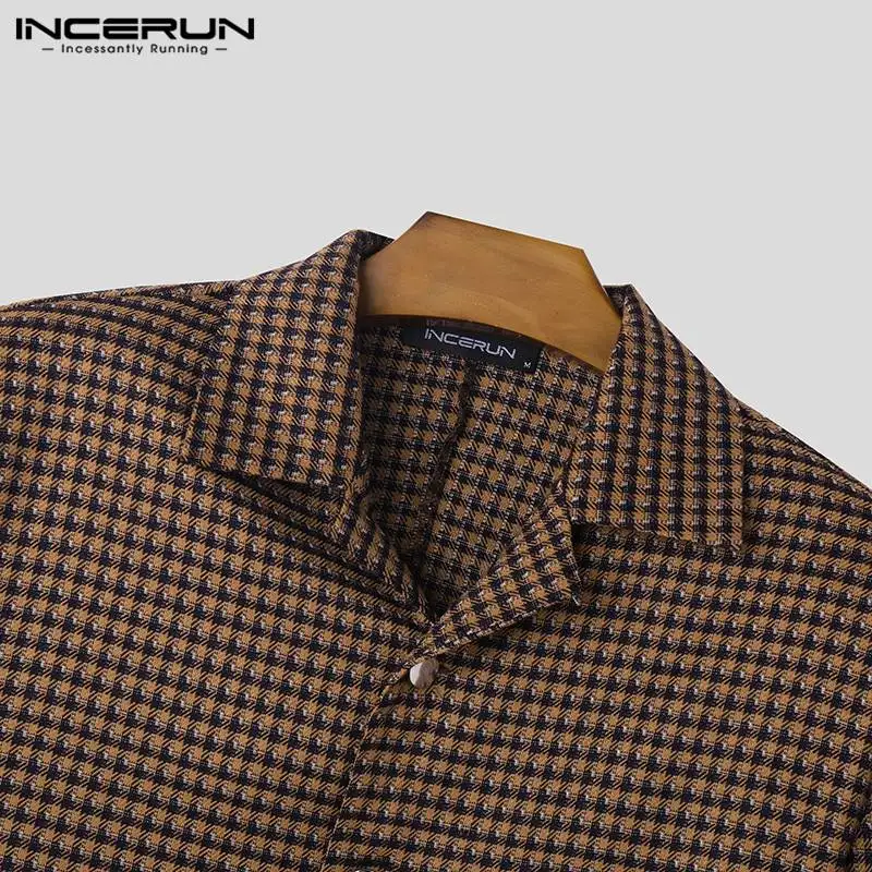 2024 Men\'s Jackets Plaid Lapel Long Sleeve Button Fashion Casual Male Crop Coats Spring Streetwear Thin Jackets S-5XL INCERUN