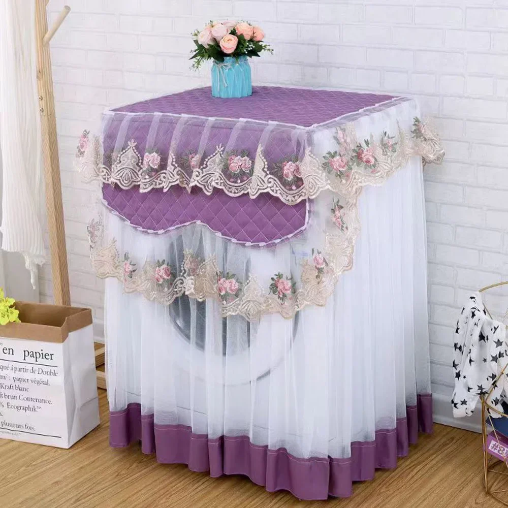 Romantic Lace Washing Machine Cover Dustproof Dryer Dust Cover Embroidery Floral Home Decor Protector Washing Machine Covers