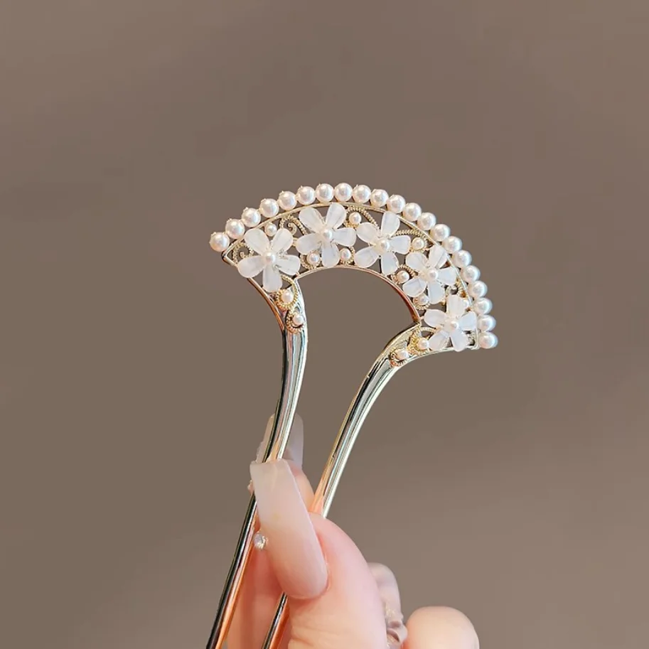 Metall-U-förmige Haarstäbchen mit Perlenquaste, Haargabel, Haarspange, französische Haarnadeln, Haaraccessoires für Damen und Mädchen, Haarschmuck, Styling-Tool – Detail 9