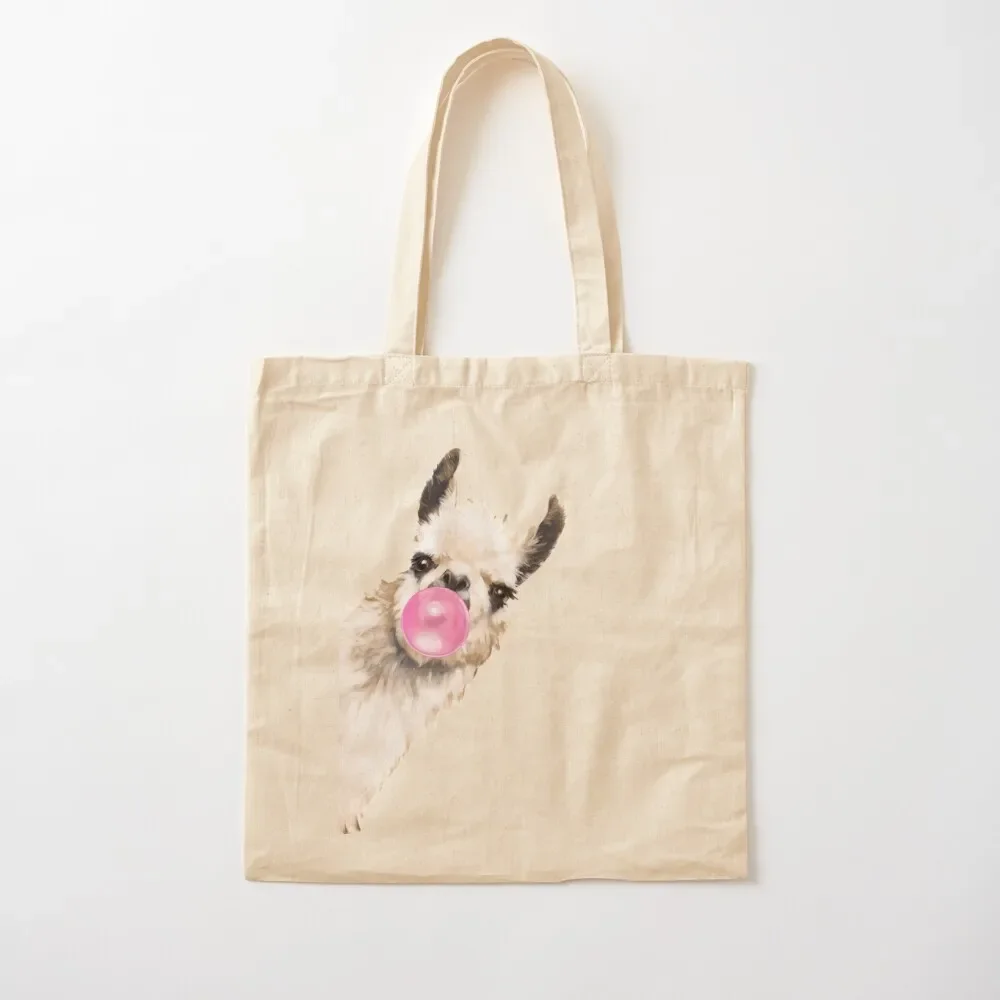 

Bubble Gum Sneaky Llama in Green Tote Bag Women's bag Handbags ecological bags reusable shopping bag