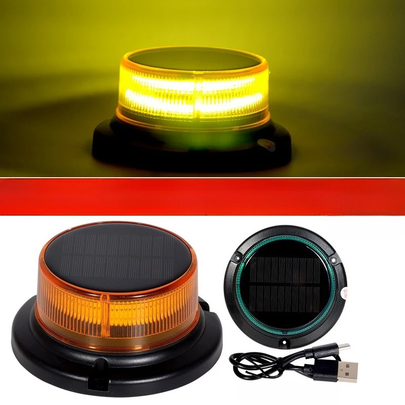 USB Rechargeable Solar Warning Strobe Light LED Anchor Light Solar Powered Navigation Lamp with Magnetic Base for Car Truck Roof