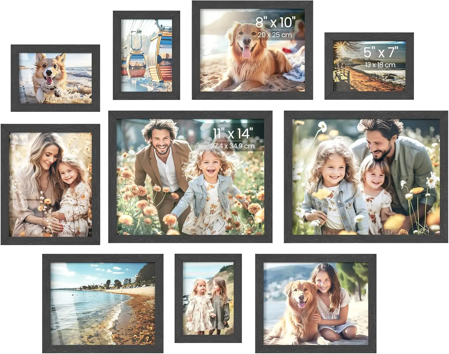 

SONGMICS Picture Frames, Collage Picture Frames Set of 10, Two 11x14, Four 8x10, Four 5x7, Photo Frame for Wall Gallery Decor,