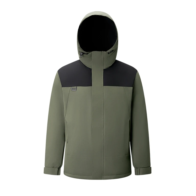 Chericom Down Jacket Men Color-block Patchwork Windproof Stand Collar Hooded Winter Coat Versatile Outdoor Work Jacket Y309632Y