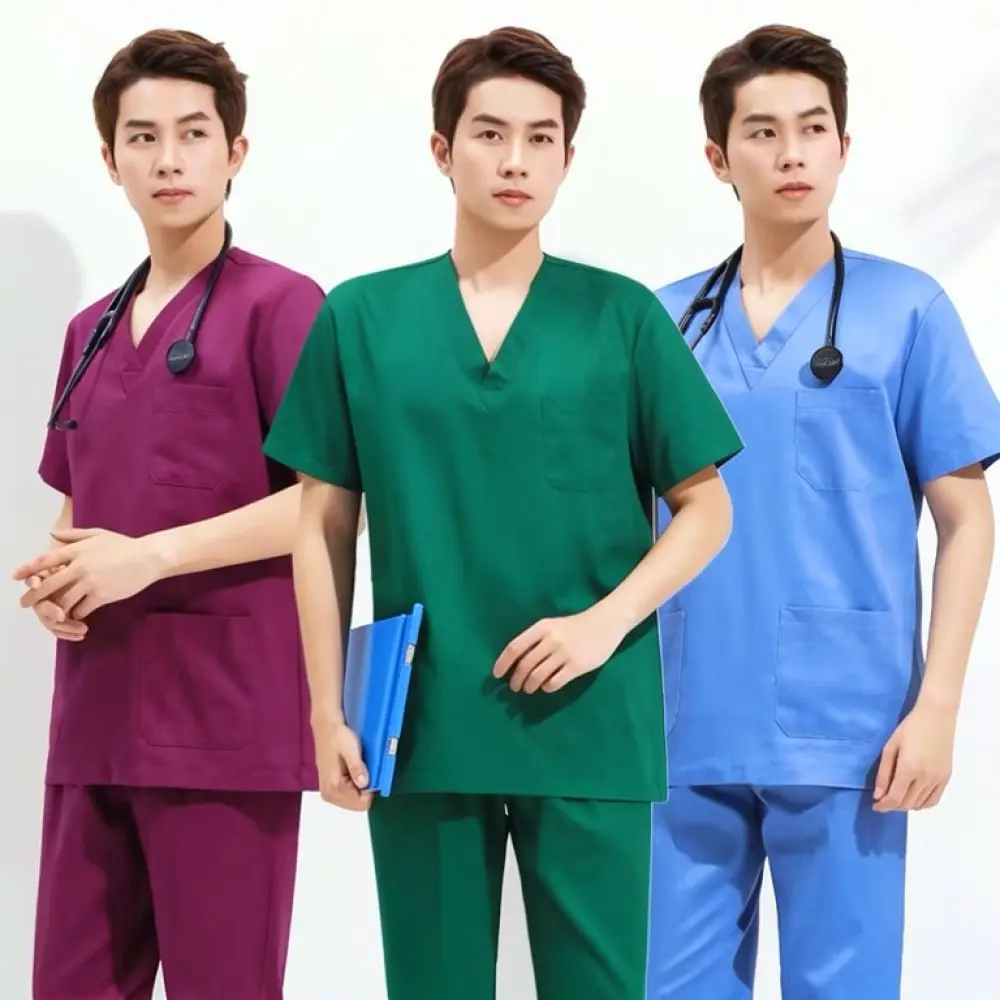 Quality Cotton Scrub Uniforms Unisex Short Sleeve Medical Wear For Dental Clinic Hospital Beauty Salon