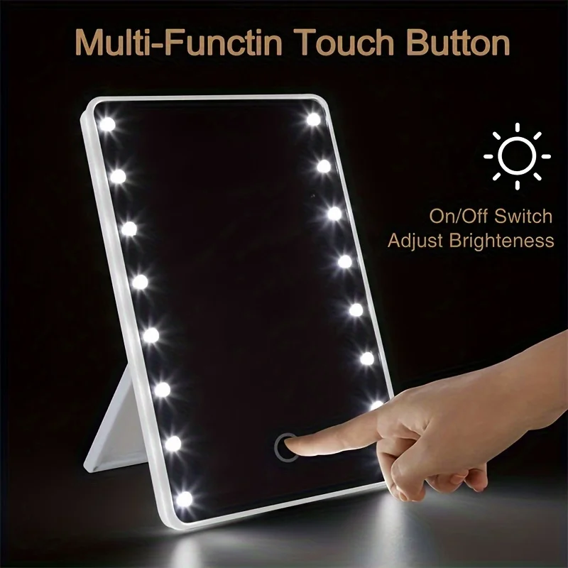 Specchio per il trucco con 16 LED Specchio cosmetico con interruttore dimmer tattile Supporto USB o a batteria per viaggi in bagno da tavolo