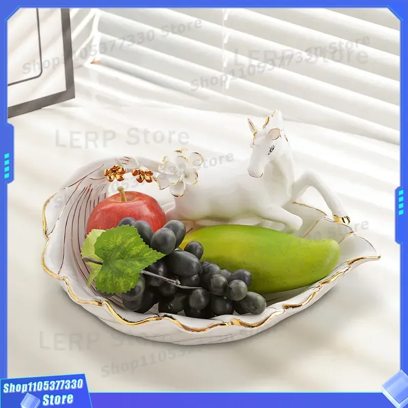 European Style Ceramic Horse Fruit Plate Desktop Candy Dish Living Room Coffee Table Decoration Ornament Home Decor Gift