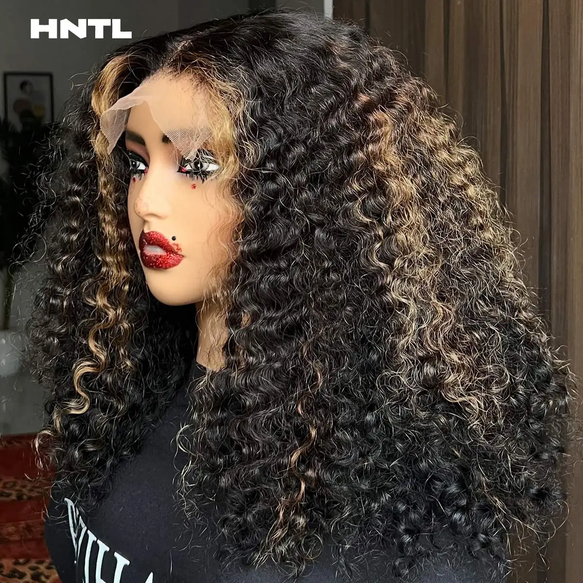 Super Double Drawn Highlight Black Blonde 5by5 Lace Wig Human Hair Kinky Curly P1b/30 Colored Wig Glueless Ready to Wear Wigs