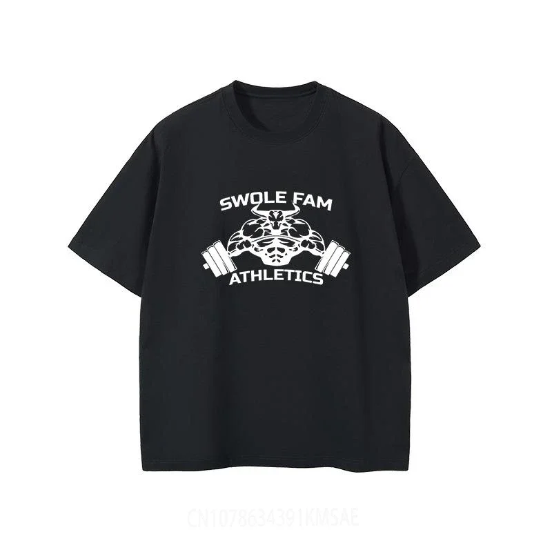 Swole Fam Athletics Printed T-shirts for Men Autumn Pure Cotton Clothing Tshirt Tops Mens T Shirt Long Sleeve Fashion