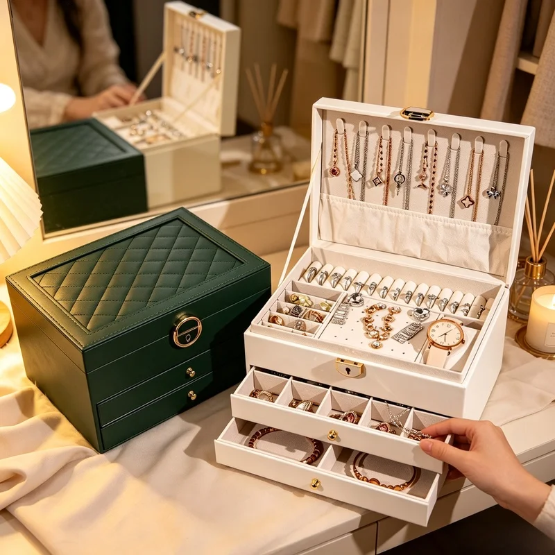 Large Capacity Drawer Type Jewellery Organizer High End Oxidation Finish Multi Layer Household Earring Necklace Storage Box