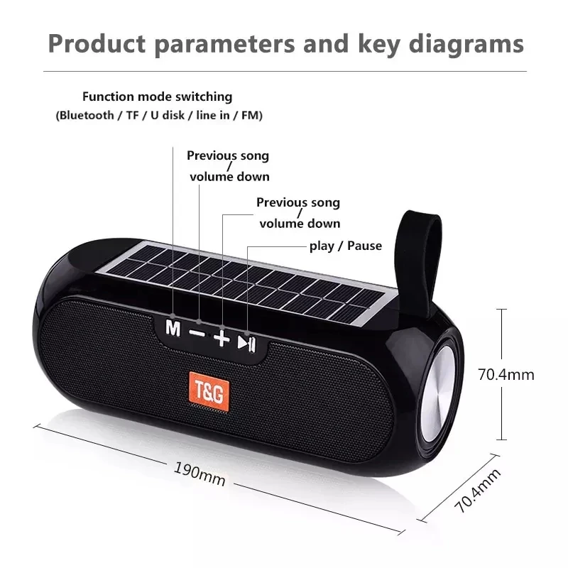 Radio Solar FM para exteriores, altavoz inalámbrico Portátil con Bluetooth, caja de sonido de música, Subwoofer, graves, Aux, PC, TV, ordenador, TV, Hifi, estéreo, Mp3