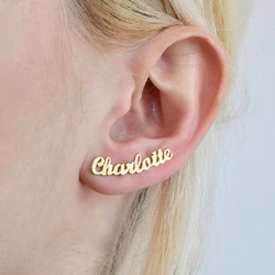 Personalized Custom Name Earring For Women Stainless Steel en Customize Cursive Letter Stud Earrings Pendientes серьги 2022