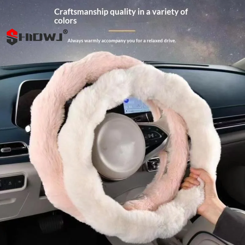 Soft Fluffy Car Steering Wheel Cover Plush Winter Warm Steering Wheel Grip Cover Non-Slip Steering Wheel Protector Car Steering