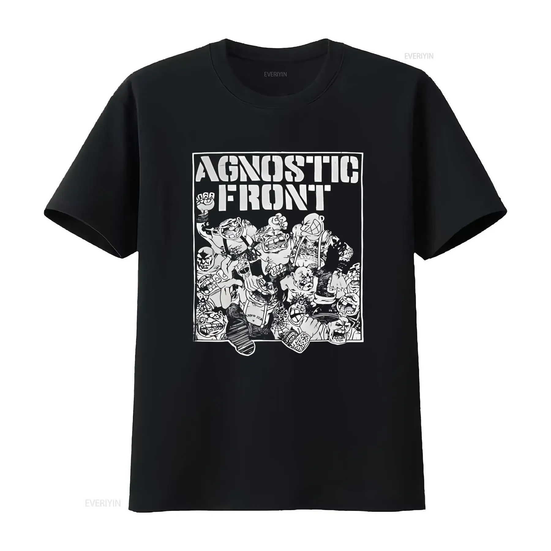 AGNOSTIC FRONT Skinheads Moshing SO36 Flyer Art Black T Shirt NYHC the Psychos SSD Punk Rock Style vintage Washed