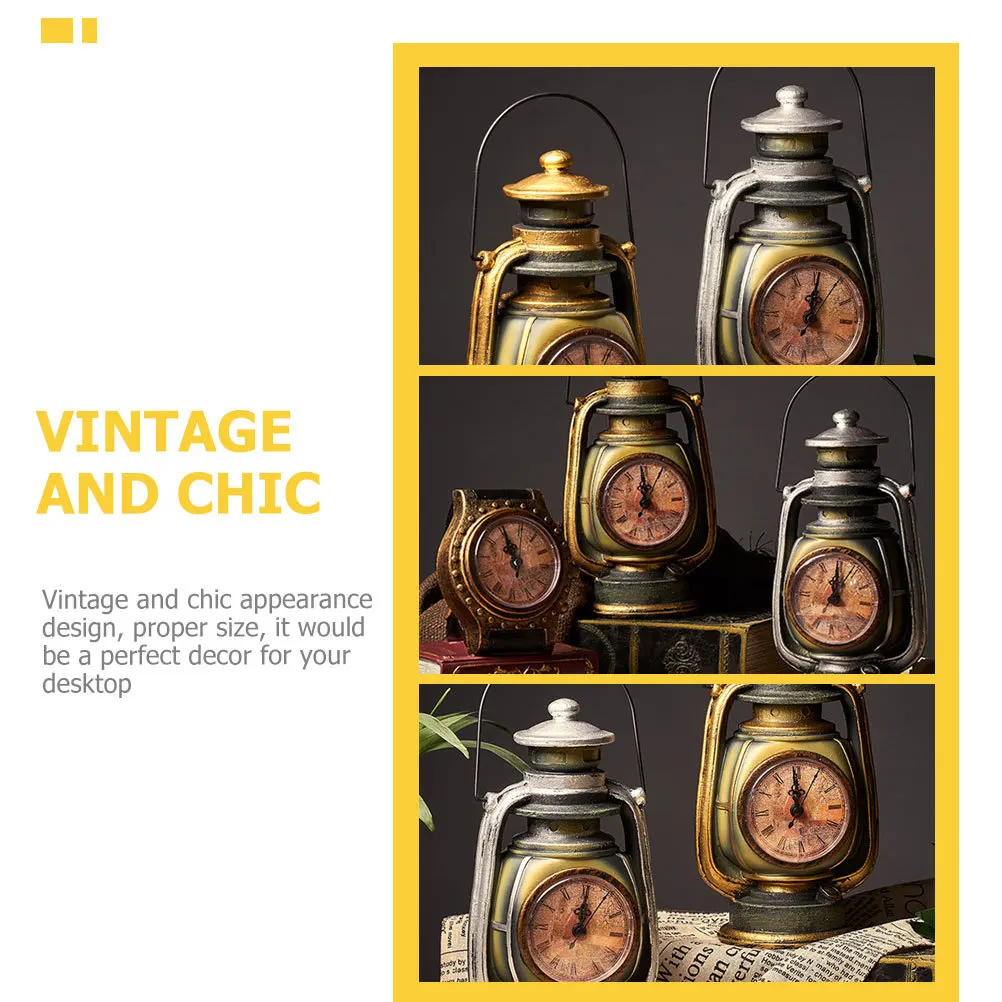 

Vintage Retro Resin Lamp Clock Desktop Tabletop Clock Chic Decorative Home Living Room Decoration Operated