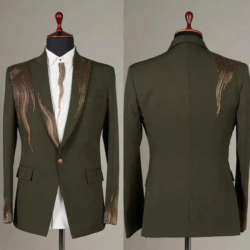 Moda uma peça de casamento smoking um botão pico lapela jaqueta blazer miçangas clássico ajuste jantar festa personalizado wear