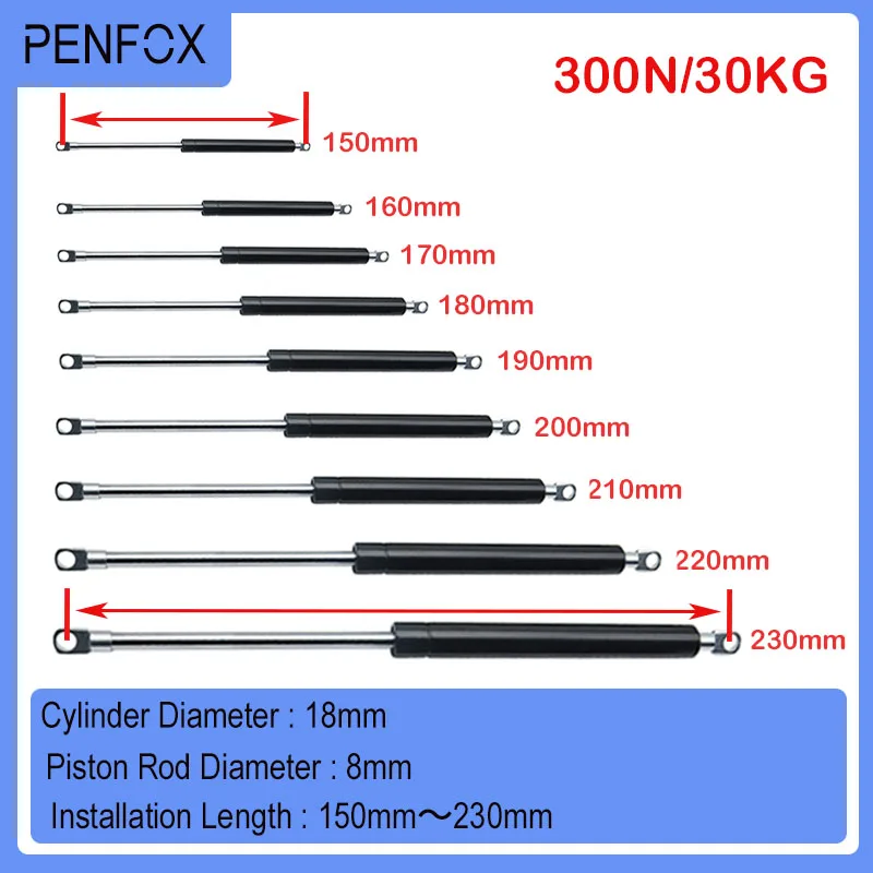 1PC 150-230mm 30kg/300N Universal Strut Bars Gas Spring Support Boot Bonnet Car Caravans Doors Windows Hatches Boat Bus