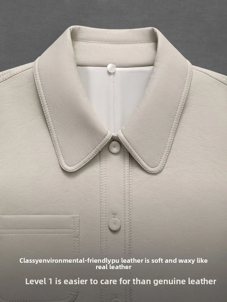 Jaqueta de Couro PU Luxuosa e Macia CVANEA, Casual e Versátil para Mulheres, Corte Reto Clássico para a Temporada de Primavera