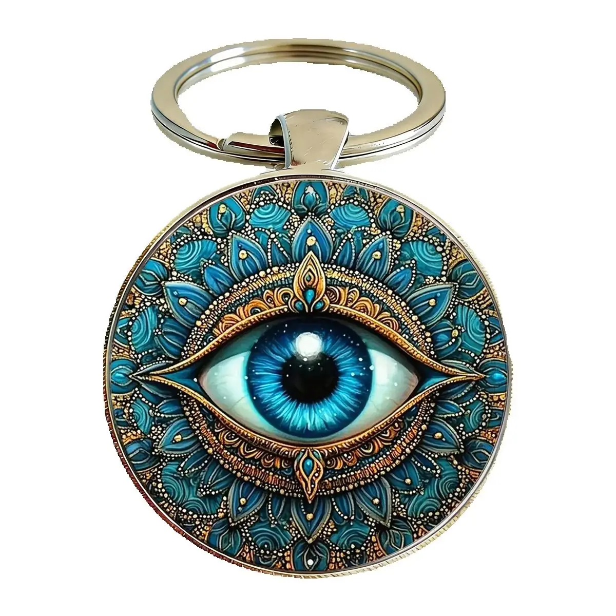 1 unidade Chaveiro Religioso Olho Turco Azul, Amuleto da Sorte com Cúpula de Vidro para Carro, Joia Pingente de Olho para Mulheres e Homens