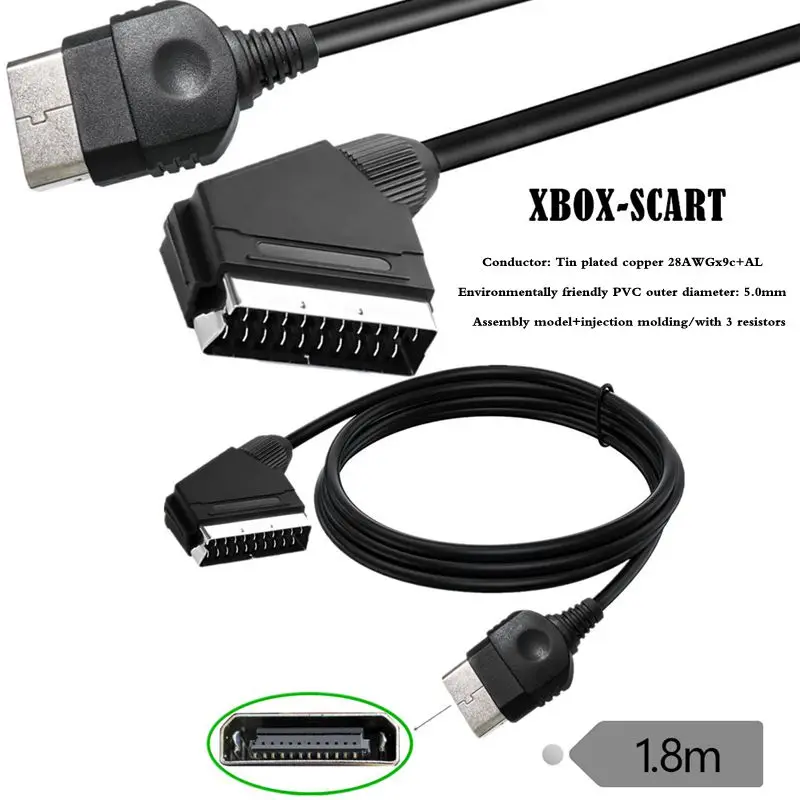 XBOX First Generation Old RGBS Connected to European Standard Color Monitor SCART Broom Cable XBOX Host Audio and Video Cable