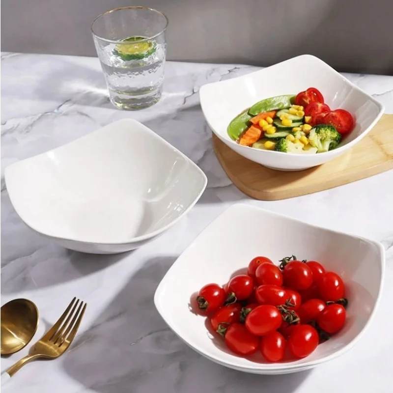 

Ins Wind Four-corner Plate Creative Dish Simple Ceramic Tilted Foot Bowl Soup Bowl Salad Bowl Dinner Plate