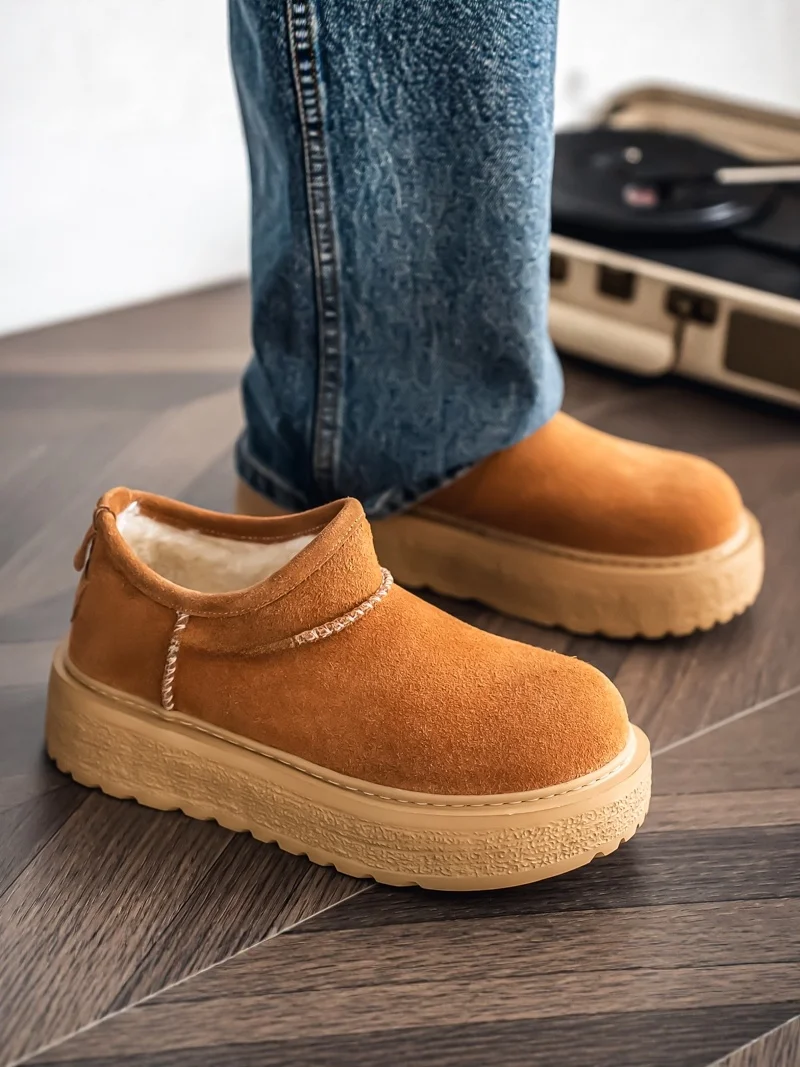 

Men's Winter Fleece Lined Thick Bottom Anti-slip Slip-on Casual Retro Bread Shoe Comfortable Warmth Men's Boot