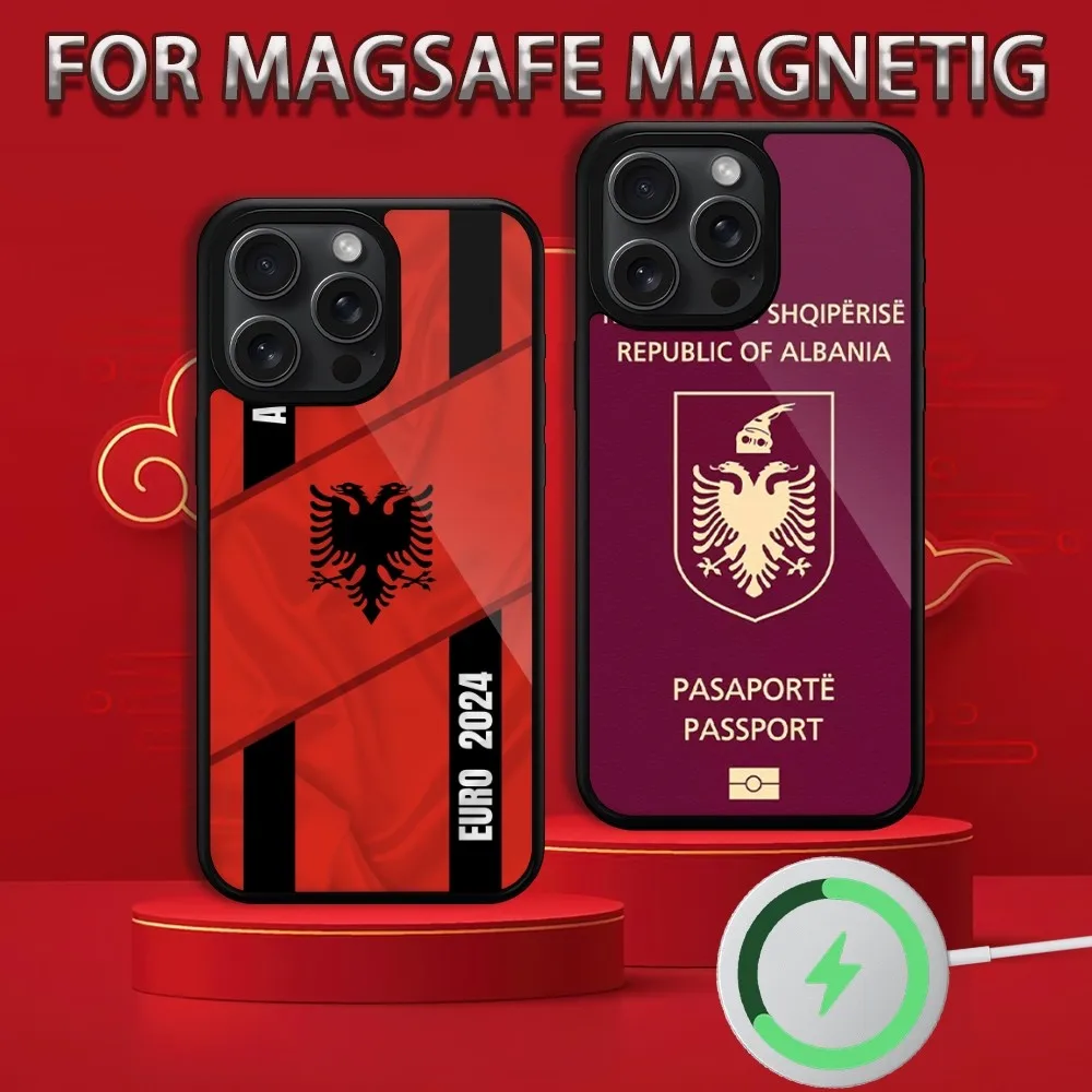 Albanian Flag Eagle  Phone Case For iPhone 15 14 13 12 11 Pro Max Plus Magsafe Magnetic Wireless Charging Cover