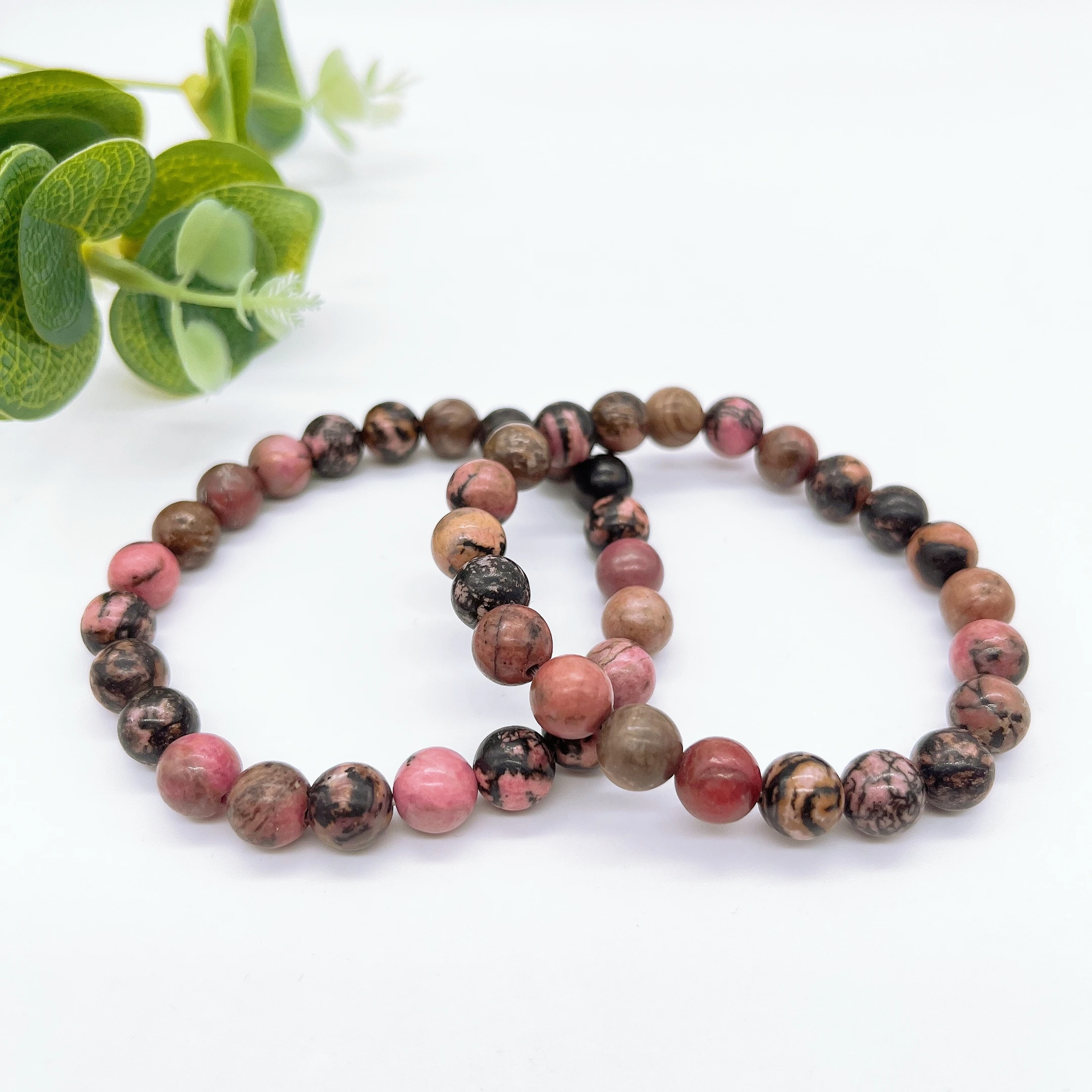 Natural Rhodonite Beads Bracelet Crystal Stone Fashion Wrist Chain For Sweet Reiki Healing Strand Bangle Jewelry Home Decor Gift