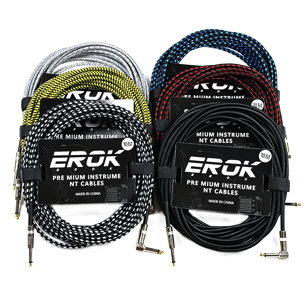 Erok 10m Musik Audio Kabel Anti-Noise Line 6,35mm männlich zu männlich bunt geflochtene Linie verbinden Pedal Gitarre Bass Universal kabel