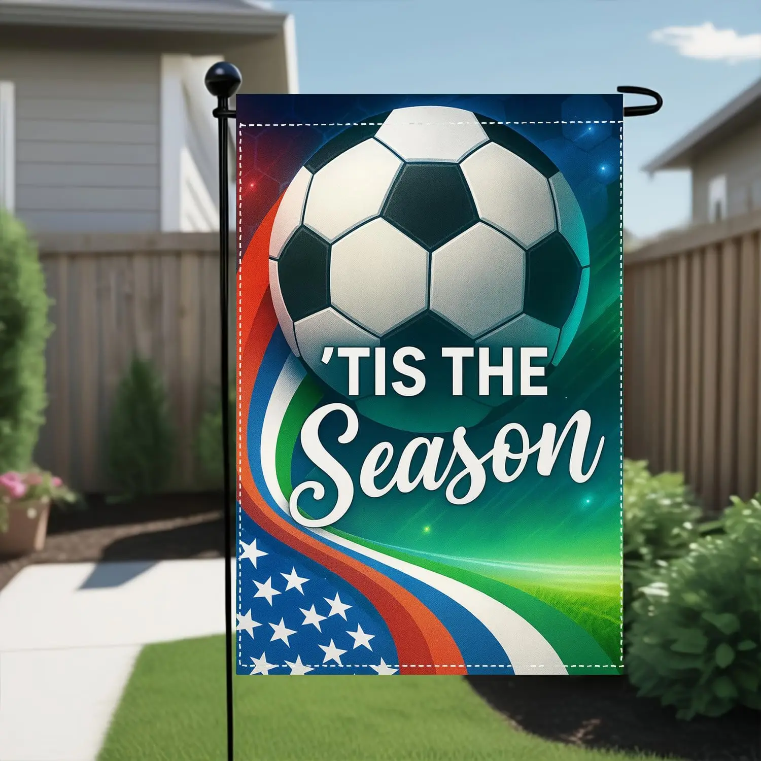 Soccer Garden Flag 12x18 Inch Double Sided Polyester Decorative Soccer Ball Yard Flag Football Season Fan Outdoor Lawn Porch zzo